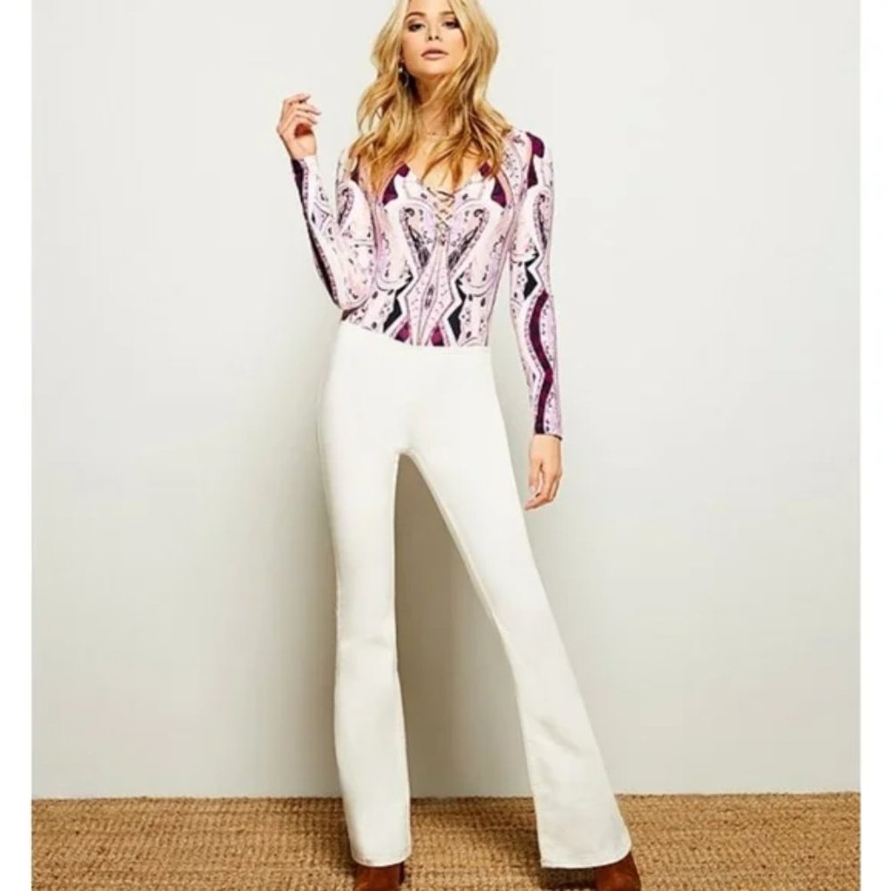 NWT Free People  We the Free Penny Pull On Flare Jean Cream/Ivory Size 26